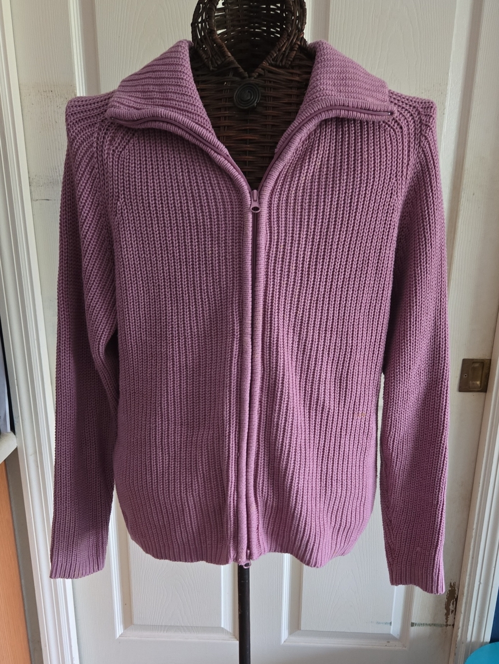 Carolyn Taylor Dusty Mauve Zip-Front Knit Cardigan-Size XL